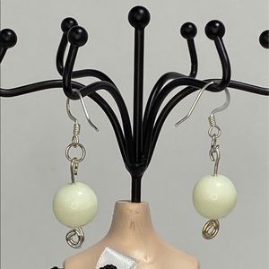 Unique Handmade White Glass Bead Dangle Earrings